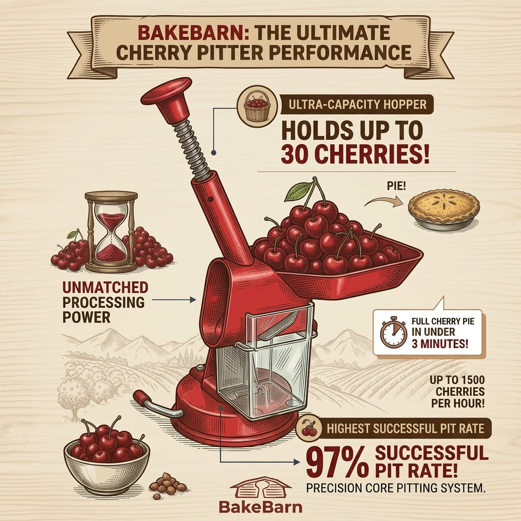 The Pitter by BakeBarn - High Capacity Cherry Pitter, Olive Corer